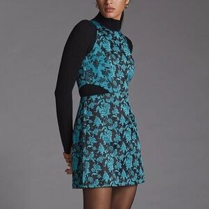 Hutch Anthropologie blue brocade Floral Sleeveless Dress cut out